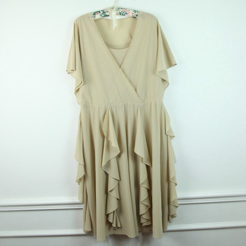 Vintage Size 14 Dress 70s Boho Feminine Romantic Ruffle Ethereal Neutral Fairy